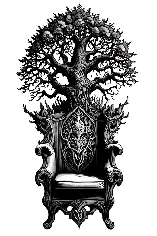 Nordic Tree Of Life Behind A Throne