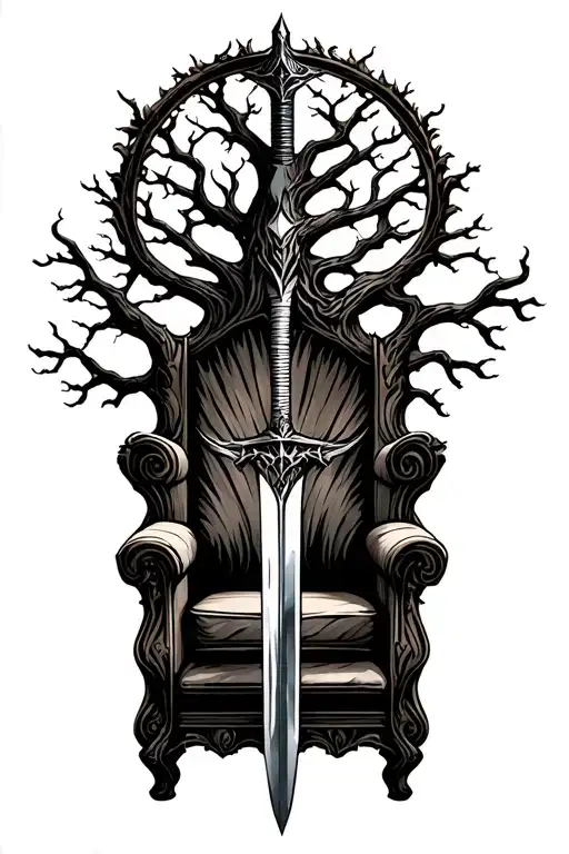 Nordic Tree Of Life Behind A Throne Holding A Sword