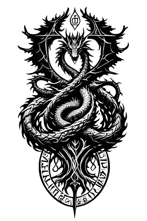 Nordic Tree Of Life With A Nordic Dragon Wrapped Around And Runes Surrounding It