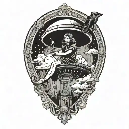 A Dog And Woman Being Lifted Up Into A Ufo Hovering