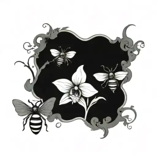 Bee Flying To Orchids