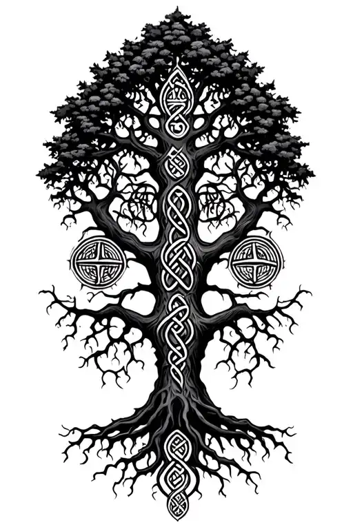 Celtic Tree Of Life Large Canopy With Vining Deep Roots Transitioning Into Celtic Tribal