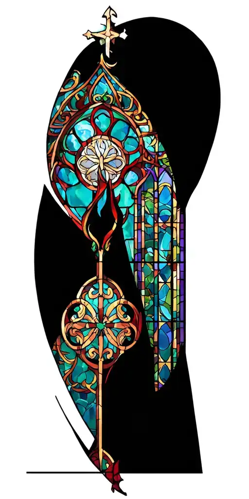 Stain Glass Cathedral Window Incorporating Elements