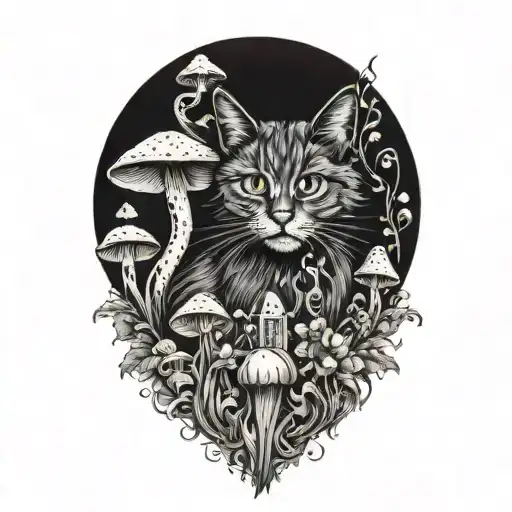 Hippie Cat And Mushrooms