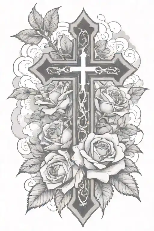 Roses With A Cross With Clouds