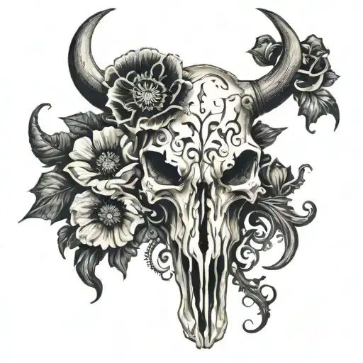 Bull Skull With Poppy In The Middle