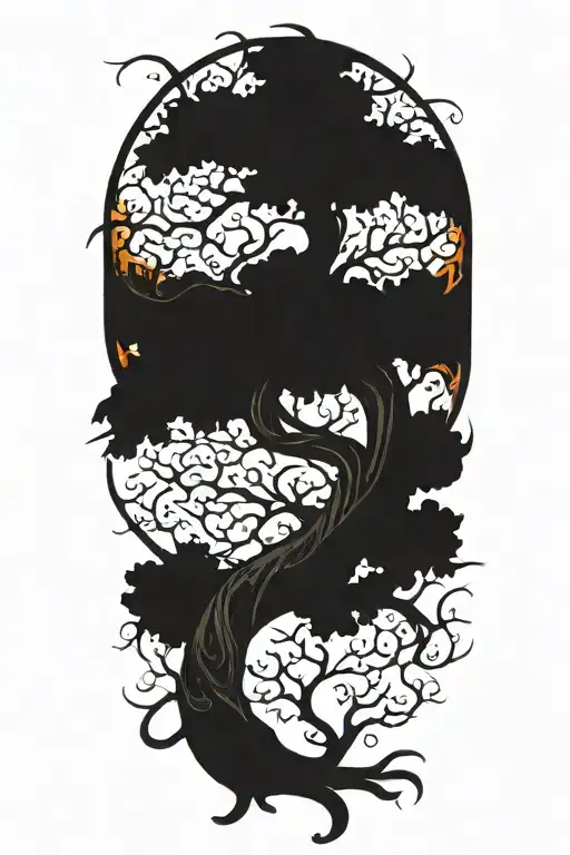 Twisted Tree With Sprawling Branches On Fire Flames