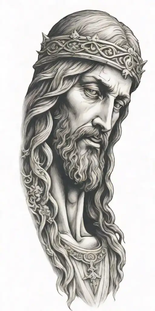 Jesus Head With Angelic Scene Below