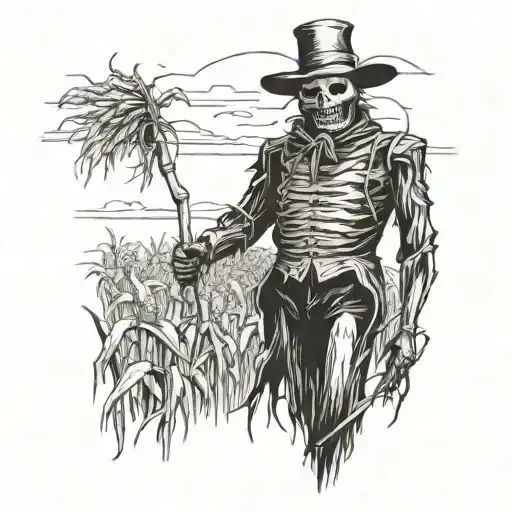 Creepy Scarecrow In A Field Of Withered Corn Field