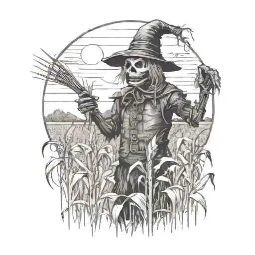 Creepy Scarecrow In A Field Of Withered Corn Field