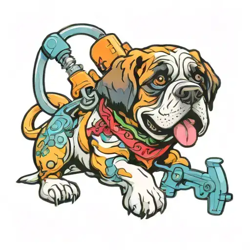 Human St Bernard Dog Cartoon Character Using A Tattoo Gun
