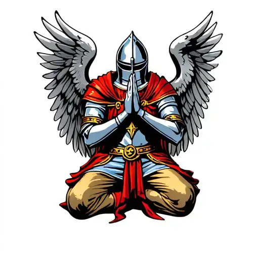 Knight Praying With Angel Wings
