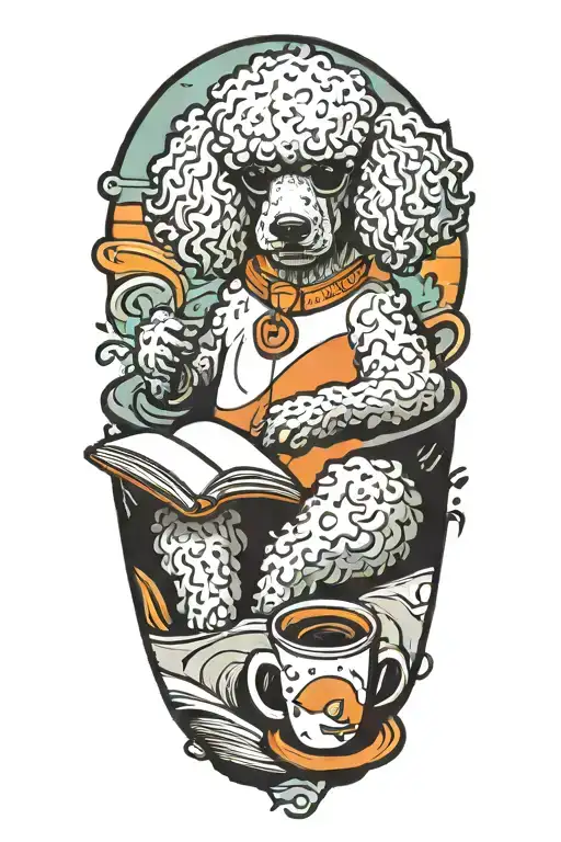 A Poodle Reading A Book With A Cup Of Coffee On The Beach