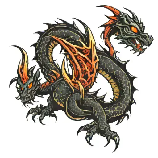 The Black Dragon With Red Eyes Tattoo Design For Leg