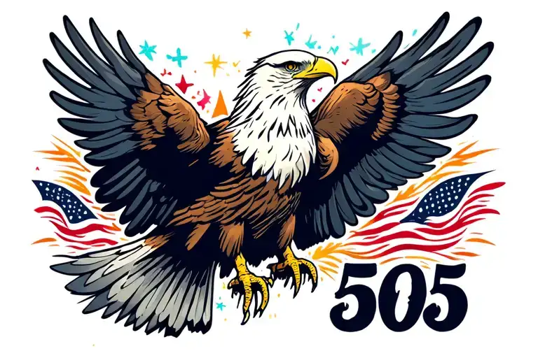 American Eagle Perched On 505 Number