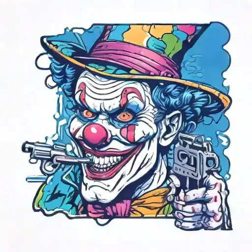 Killer Clown With Gun In Hand Wearing Pointy Hat