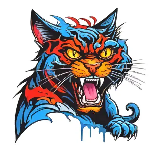 Cat Black White Red Eye Angry