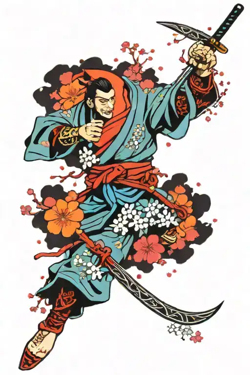 Sakura Japan With Samurai