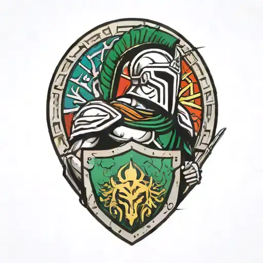 Spartan Holding A Shield Staring Into The Distance