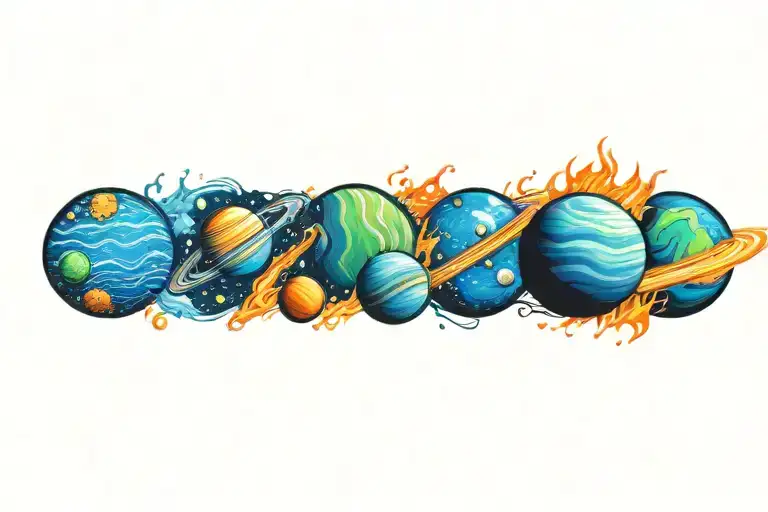 Planets Solar System With Flames