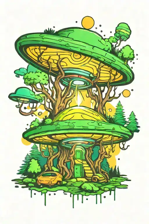 Flying Saucer Lights Forest