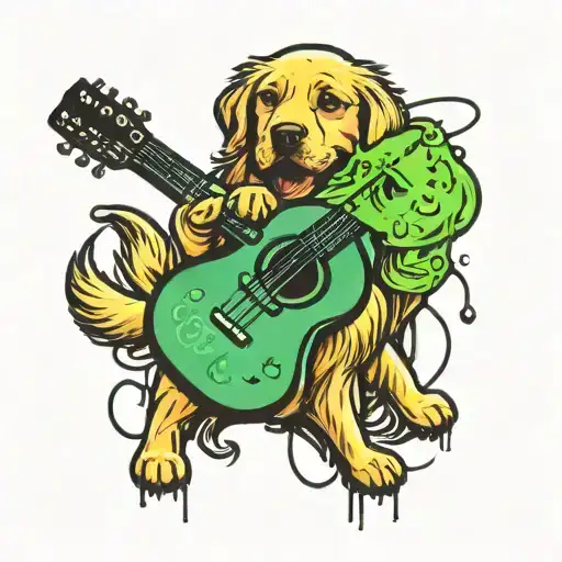 Cute Golden Retriever Playing Guitar
