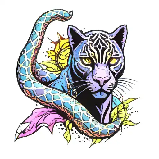 Black Panther With A Snake