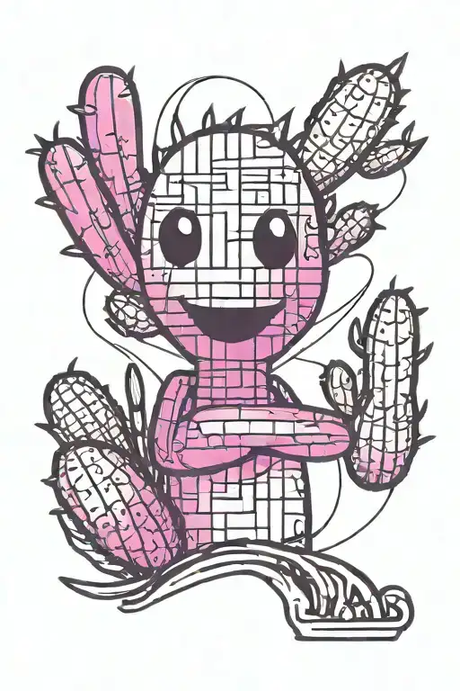 Black And White Simple Line Drawing Of A Stick Figure Hugging A Cactus