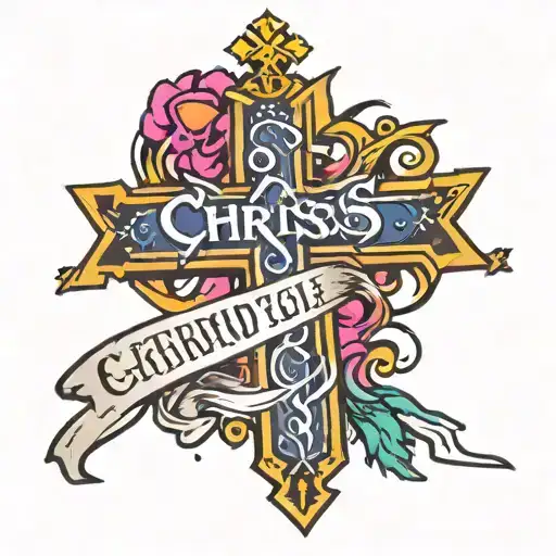 Jesus Christ Written In The Shape Of A Cross With A Corona