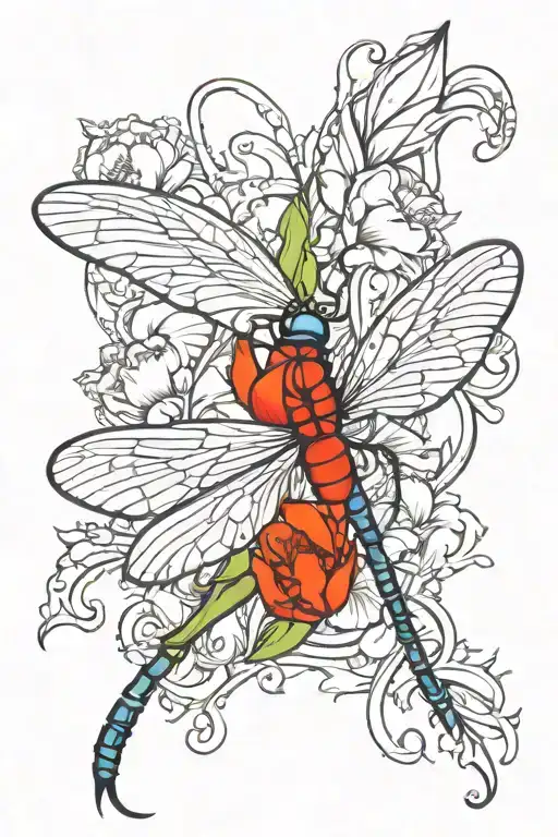 Dragonfly With Tulips