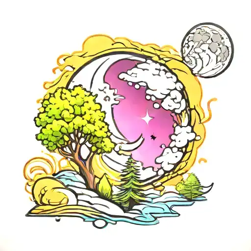 Sky With Moon And Trees