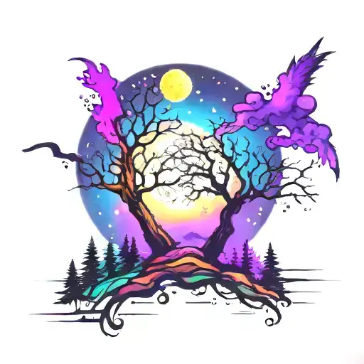 Sky With Moon And Trees