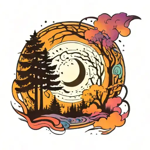 Sky With Moon And Trees