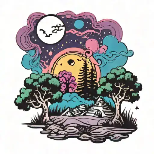 Sky With Moon And Trees