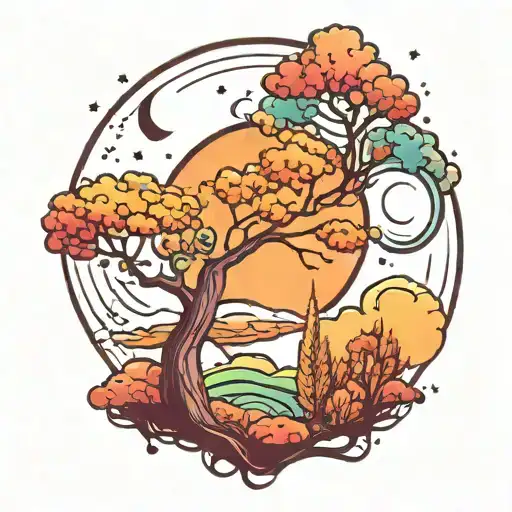 Sky With Moon And Trees