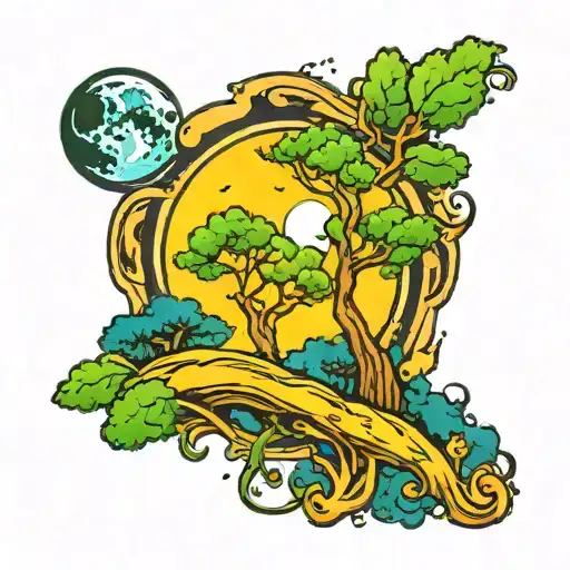 Sky With Moon And Trees