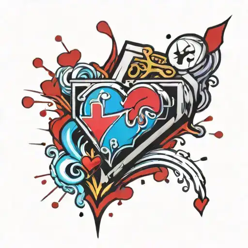 Volleyball With Ace Of Hearts Playing Card And A Wave Crashing