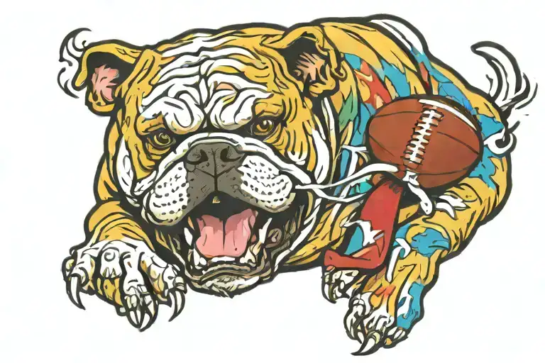 Marine Corps Bulldog Biting A Football