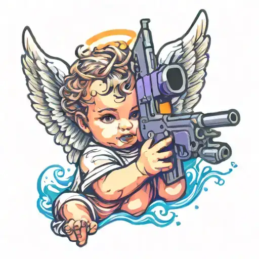 Baby Angel Holding Gun