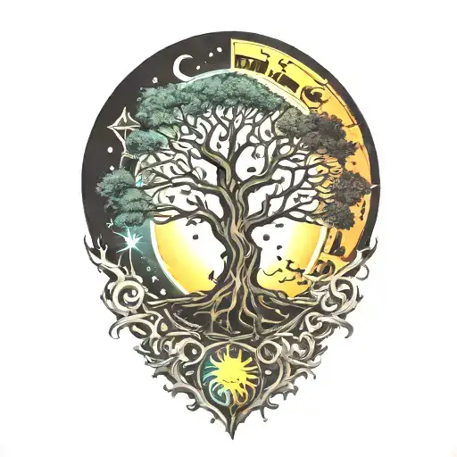 Tree Of Life And Sun And Moon