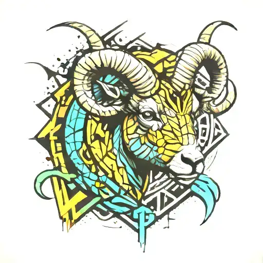 Aries In Half Realistic And Half Geometric Style