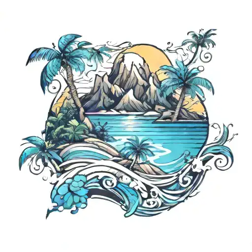 Mountain Range And Tropical Beach