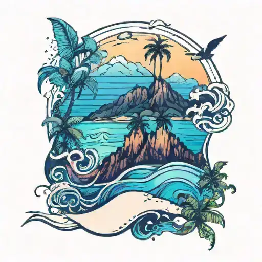 Mountain Range And Tropical Beach