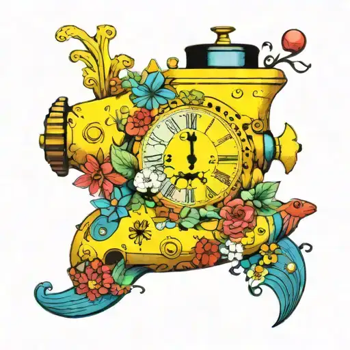 Yellow Submarine With Flowers And Clock