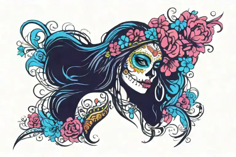 Womans Face Half Indian Half Day Of The Dead