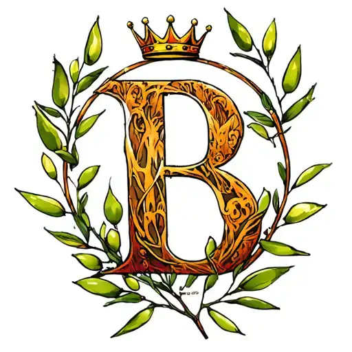 Letter B In Side Of An Olive Branch Circle With A Crown On Top