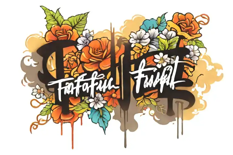 Words Faithful In Prayer Written Inside A Banner Surrounded By Clouds And Flowers