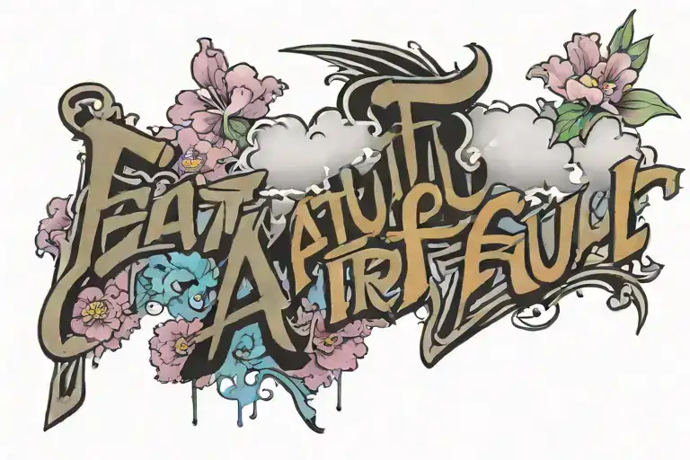 Words Faithful In Prayer Written Inside A Banner Surrounded By Clouds And Flowers