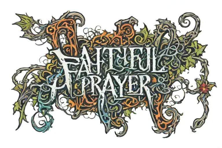 Words Faithful In Prayer Written Inside A Banner Surrounded By Thorny Vines And Clouds