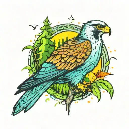 Falcon Against The Background Of Forest And Nature